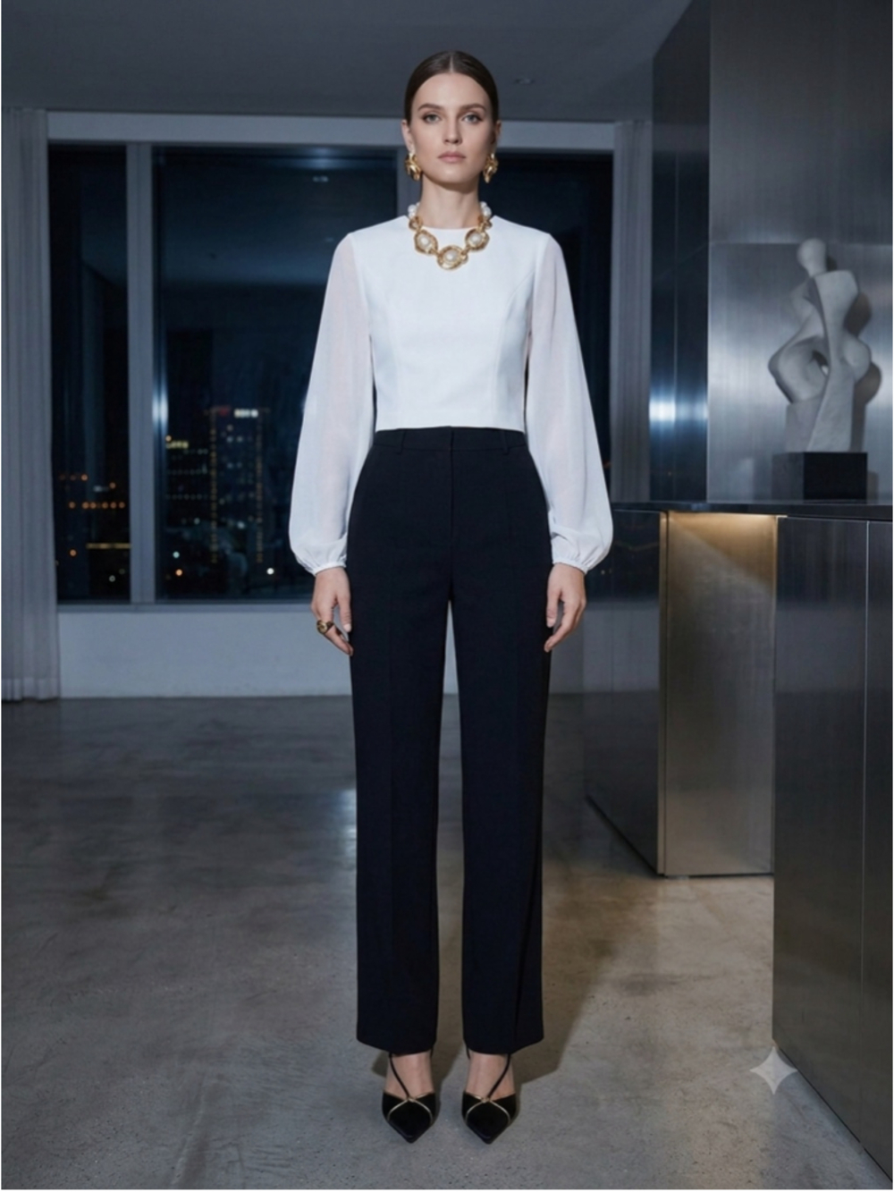 Cinq à Sept Elissa Sheer Sleeve Cropped Blouse Top White Size M Silk Blend